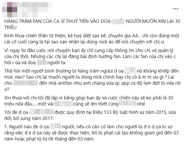 Hàng trăm fan của Thủy Tiên tấn công người đòi lại 30 triệu đồng chuyển nhầm và còn dọa đến nhà hành hung?-1