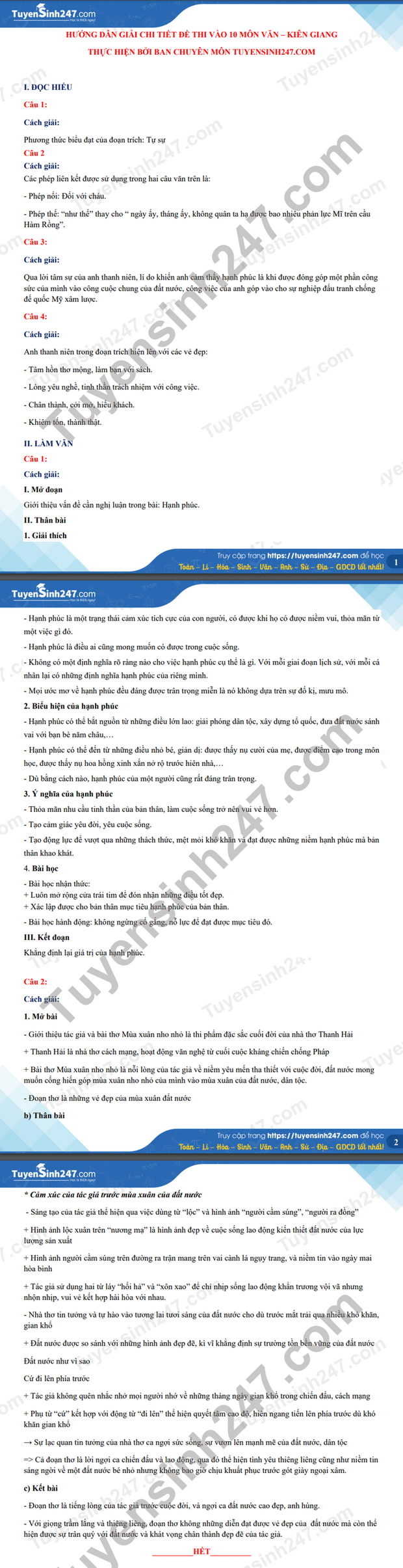 Đáp án đề thi môn Ngữ Văn vào lớp 10 của các tỉnh thành năm 2021-2