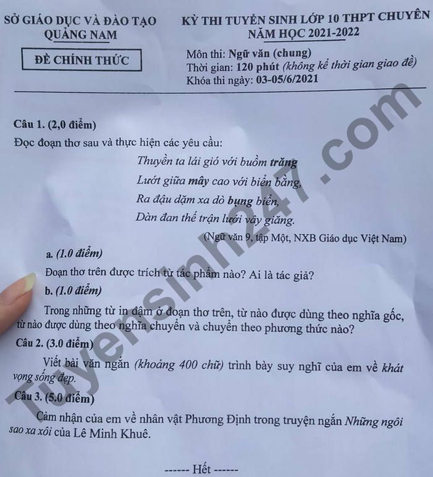 Đáp án đề thi môn Ngữ Văn vào lớp 10 của các tỉnh thành năm 2021-13