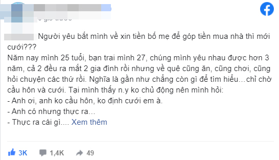 Thanh niên bắt người yêu về xin bố mẹ 2 tỷ để góp mua nhà thì mới cưới: Khôn như anh, quê em nấu giả cầy hết rồi!”-1