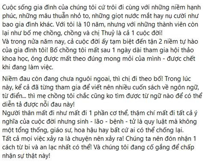 Em dâu viết tâm thư gửi Hoa hậu Thu Thuỷ, hé lộ người sẽ nuôi dưỡng 2 đứa con của nàng hậu quá cố-2