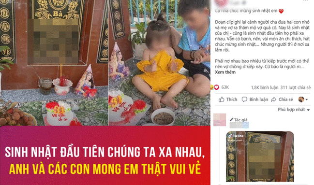 Bức hình thu hút 63 nghìn like: Bố đưa hai con ra mộ chúc mừng sinh nhật mẹ, nhìn chiếc bánh sinh nhật ai cũng nghẹn ngào-1