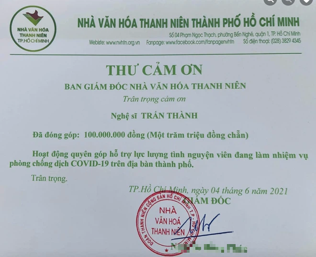 Sau loạt ồn ào từ thiện, Trấn Thành âm thầm ủng hộ 1,1 tỷ đồng cho quỹ phòng chống Covid-19 và quỹ Vaccine-2