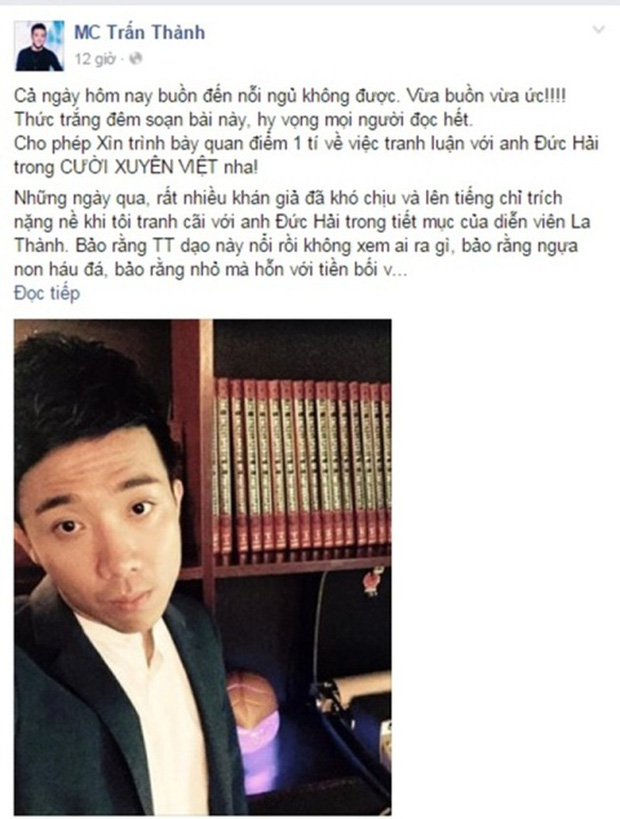 Ồn ào với Đức Hải từng khiến Trấn Thành phải đăng đàn giải thích trên fanpage.-4