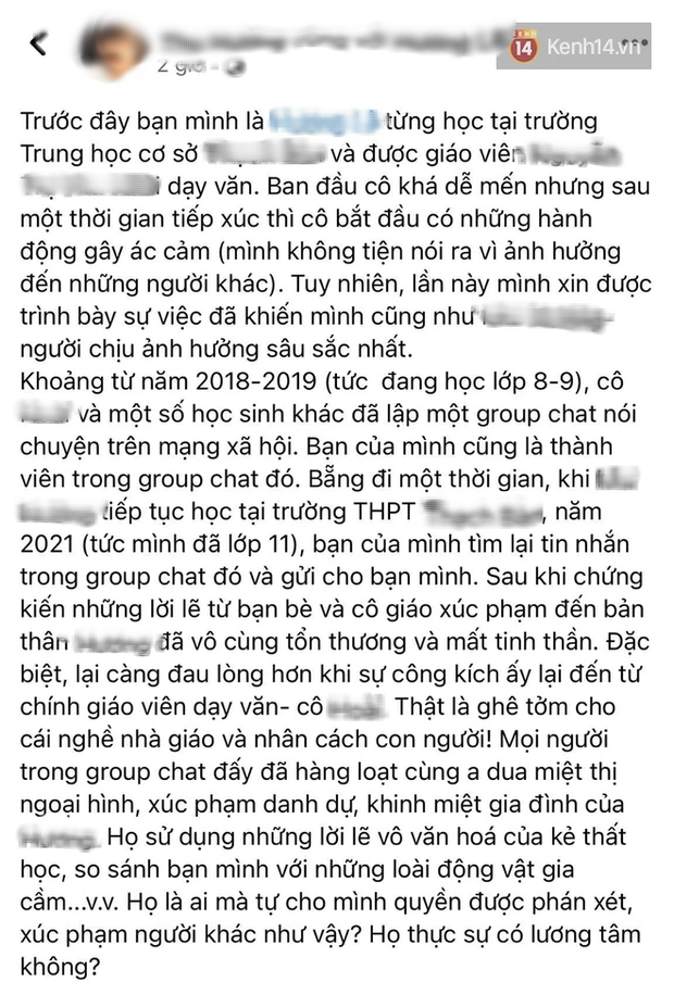 Sốc: Xôn xao nữ sinh Hà Nội bị cô giáo Văn lập group nói xấu, chê béo, ngực như bát ô tô-1