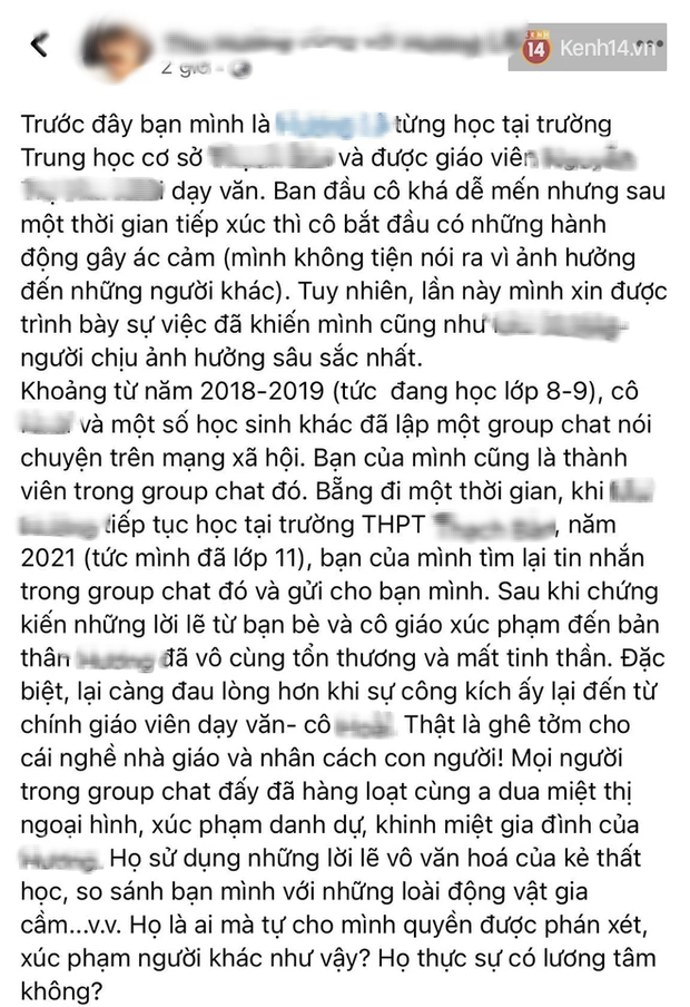 Vụ nữ sinh Hà Nội bị giáo viên Văn lập group chat nói xấu, chê ngực như bát ô tô: Cô giáo phản hồi thế nào?-1