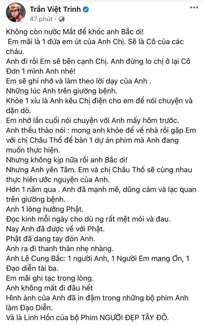 Đạo diễn Lê Cung Bắc của Người đẹp Tây Đô qua đời, Việt Trinh và dàn sao Việt bàng hoàng thương tiếc-2