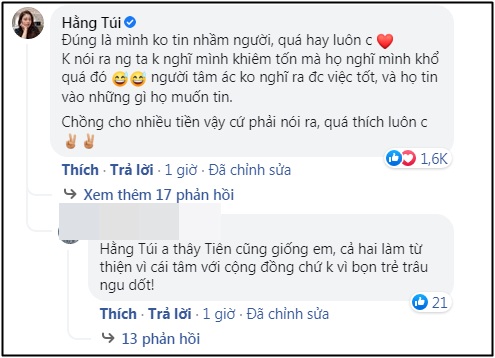 Bình luận của Hằng Túi dưới tâm thư làm rõ tin đồn xây nhà 80 tỷ, ăn chặn 178 tỷ tiền từ thiện của Thủy Tiên bỗng lên top, dân mạng tò mò hot mom đã viết gì?-2