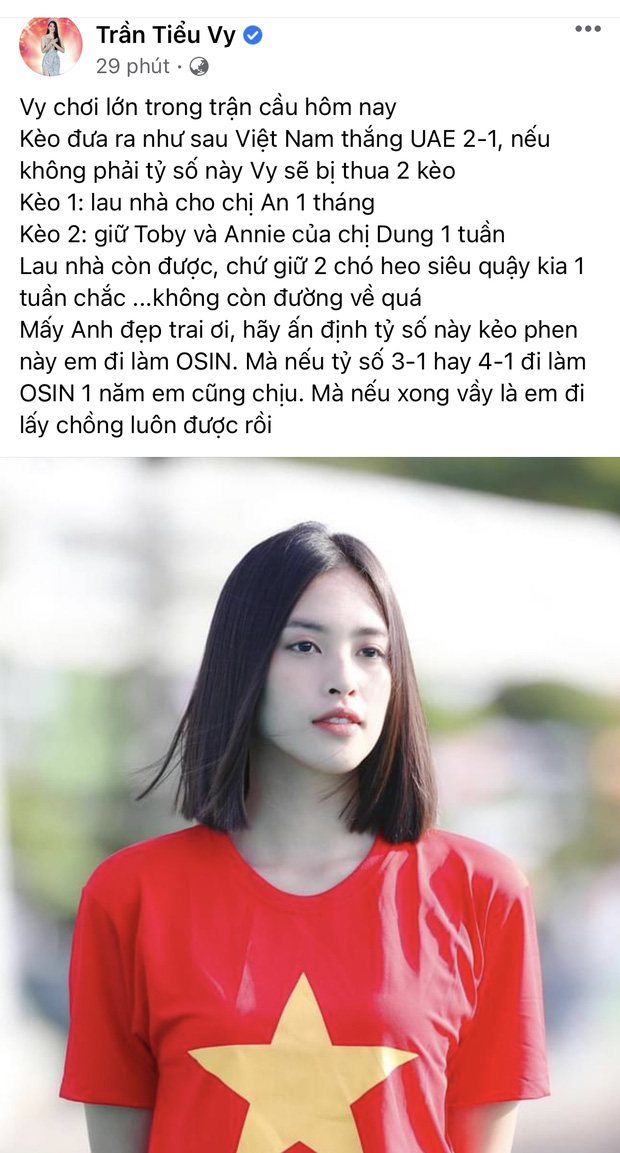 Sao Vbiz hừng hực trước giờ G tuyển Việt Nam gặp UAE: Tiểu Vy và dàn Hậu có màn dự đoán gây sốt, 1 mỹ nam hứa làm điều ý nghĩa!-1