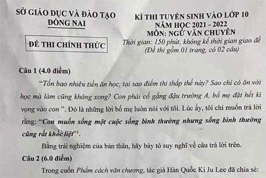 Những đề thi Ngữ văn gây tiếng vang trong mùa thi lớp 10