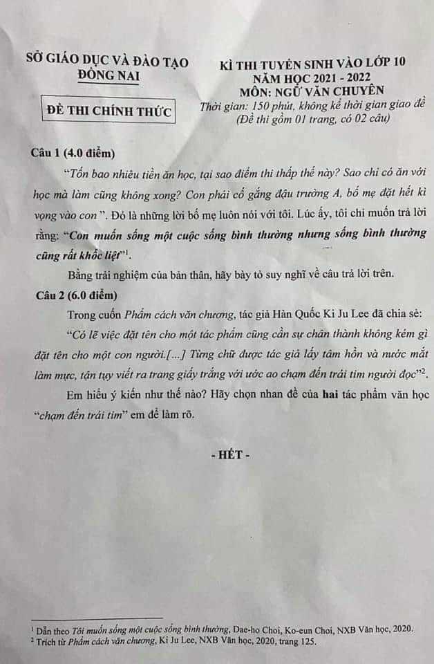 Những đề thi Ngữ văn gây tiếng vang trong mùa thi lớp 10-2