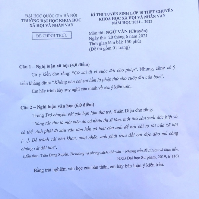 Những đề thi Ngữ văn gây tiếng vang trong mùa thi lớp 10-3