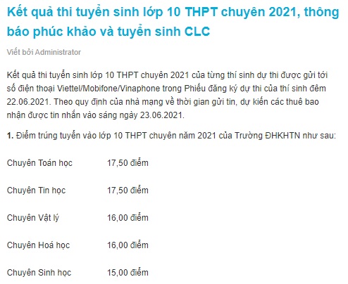 Mới: Trường đầu tiên ở Hà Nội công bố điểm chuẩn tuyển sinh lớp 10 năm học 2021-2