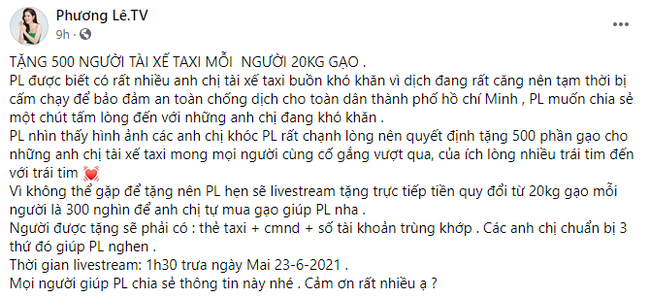 Tặng gạo cho tài xế taxi giữa mùa dịch, Hoa hậu đại gia Phương Lê lại bị netizen đáp trả: Tài xế không phải ăn xin”-1