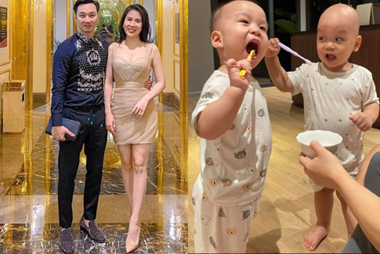 Bà xã MC Thành Trung khéo chăm và rèn hai quý tử sinh đôi, chưa được 2 tuổi đã vệ sinh răng miệng chuyên nghiệp