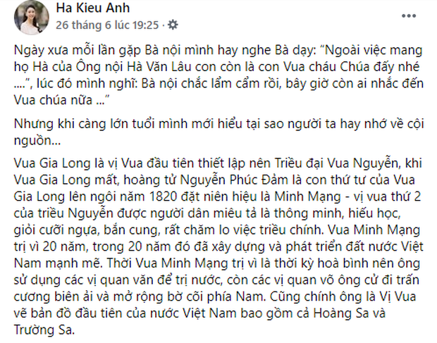 Hoa hậu Hà Kiều Anh khẳng định mình là Công chúa đời thứ 7 của triều Nguyễn, hậu duệ của Vua Minh Mạng lên tiếng phủ định!-1