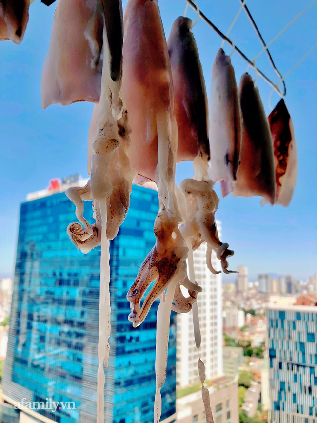 Cô gái ở Hà Nội mang mực ống, thịt ba chỉ lên tận văn phòng để phơi, tận dụng nhân lúc thời tiết đang nóng cao độ và kết quả thật bất ngờ-3