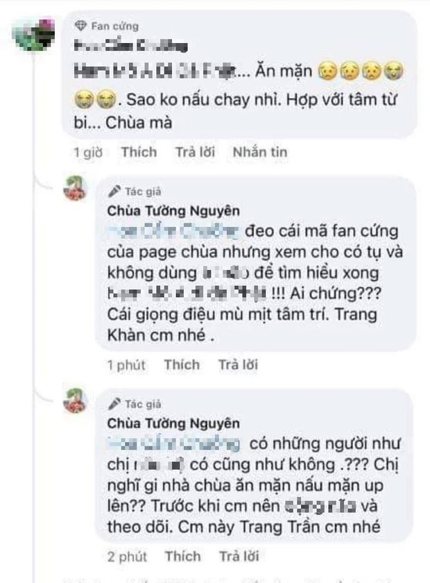 Phẫn nộ Trang Trần dùng fanpage của chùa để đáp trả tay đôi với netizen, lời lẽ kém duyên gây tranh cãi nảy lửa-1