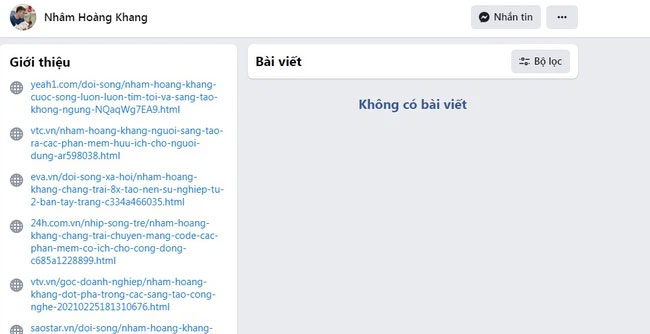 Trang cá nhân của cậu IT Nhâm Hoàng Khang sạch trơn không còn bài viết nào sau thông tin bị Cục Cảnh sát Hình sự Bộ Công An triệu tập-1