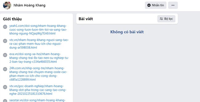 Trang cá nhân của cậu IT Nhâm Hoàng Khang sạch trơn không còn bài viết nào sau thông tin bị Cục Cảnh sát Hình sự Bộ Công An triệu tập-1
