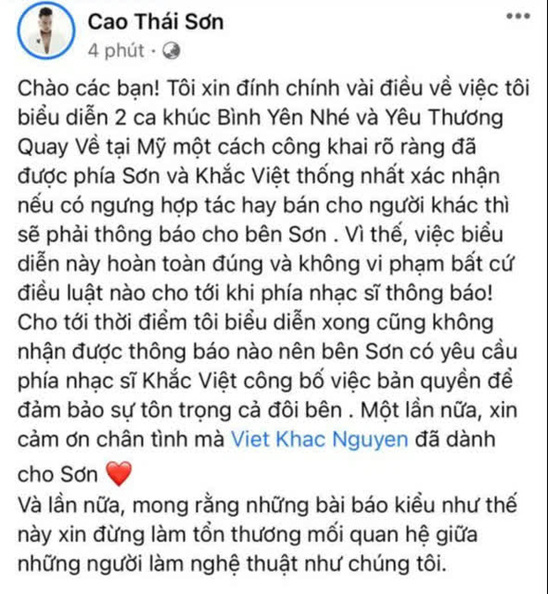 Khắc Việt tố Cao Thái Sơn ép giá mua bài 1 triệu xuống 500k, hát chùa, cắt hình chat đăng FB và chốt bớt giả tạo đi-2