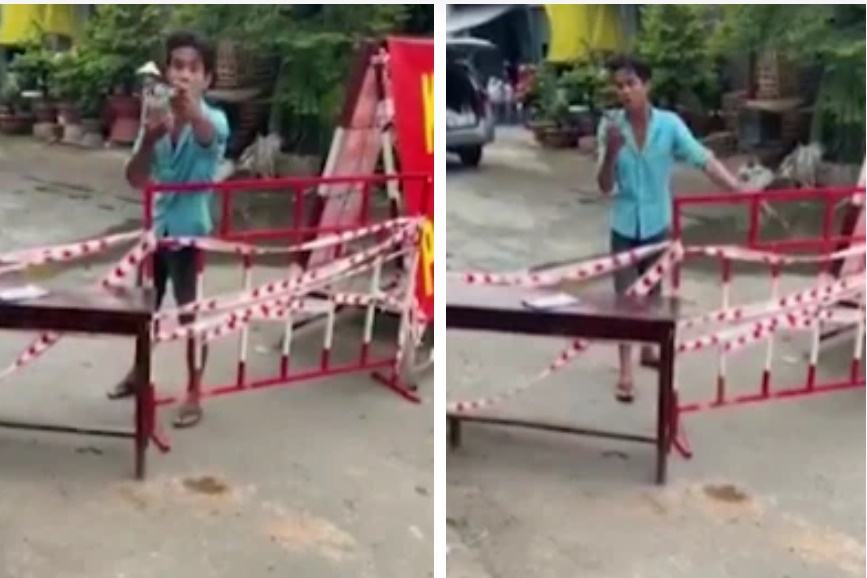 Người đàn ông không đeo khẩu trang, tự nhận là trung tá, chửi bới, khiêu khích lực lượng chốt phòng dịch-1
