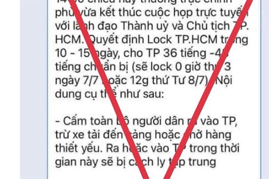 Thông tin “lock TP.HCM trong 10-15 ngày” là sai sự thật