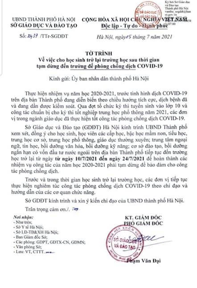 MỚI: Hà Nội đề xuất thời gian trở lại trường cho học sinh các cấp, mốc thời gian cụ thể như sau-1