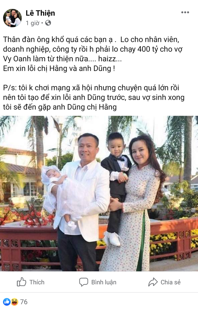 Giữa đêm, có người nhận là chồng Vy Oanh than phải lo chạy 400 tỷ làm từ thiện, xin lỗi bà Nguyễn Phương Hằng-1