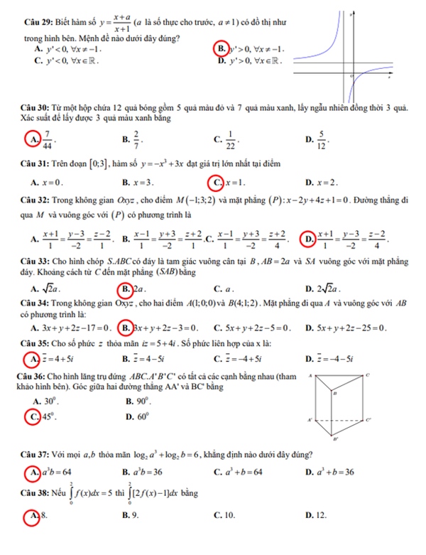 Đáp án đề thi môn Toán tốt nghiệp THPT 2021 tất cả mã đề-10