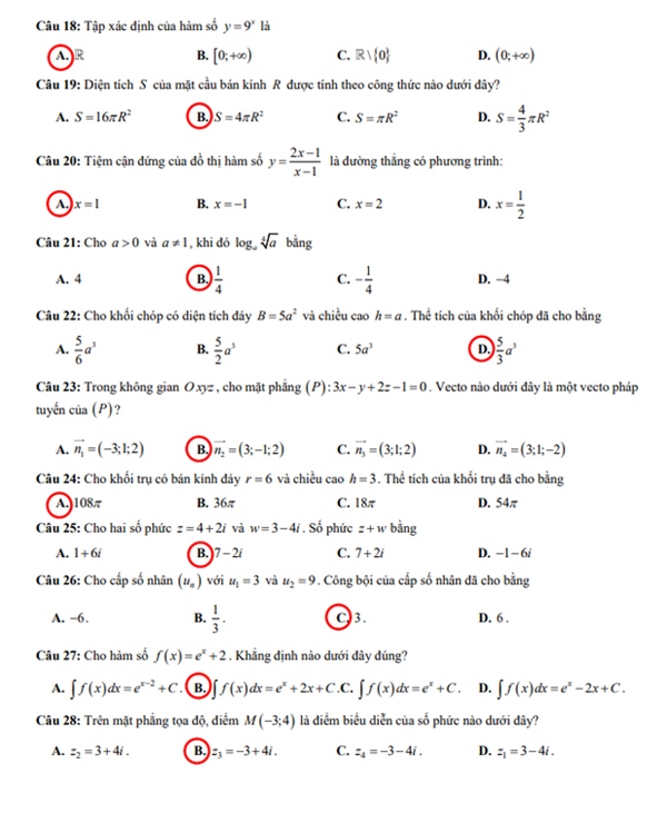 Đáp án đề thi môn Toán tốt nghiệp THPT 2021 tất cả mã đề-9
