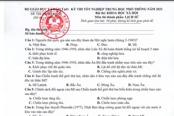 Đề thi Giáo dục công dân tốt nghiệp THPT 2021-4