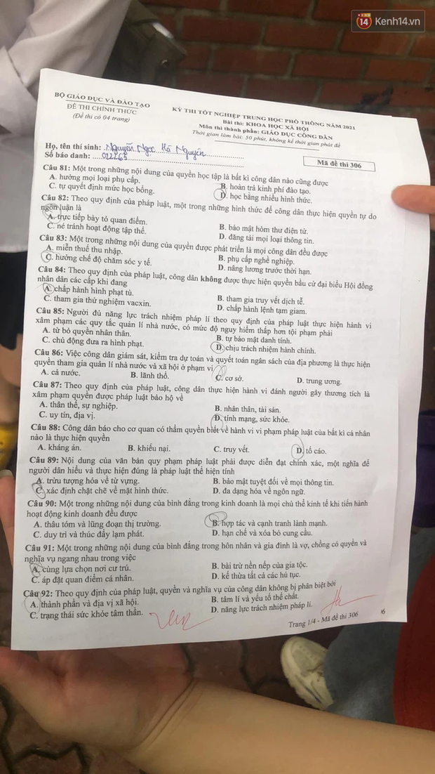 Đề thi Giáo dục công dân tốt nghiệp THPT 2021-1