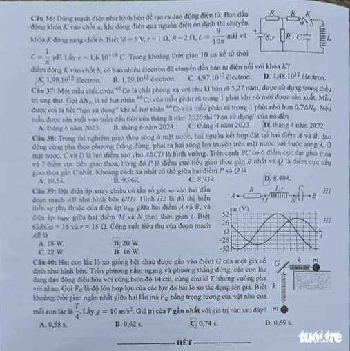 Đề thi và đáp án môn Vật Lý tốt nghiệp THPT Quốc gia 2021-7