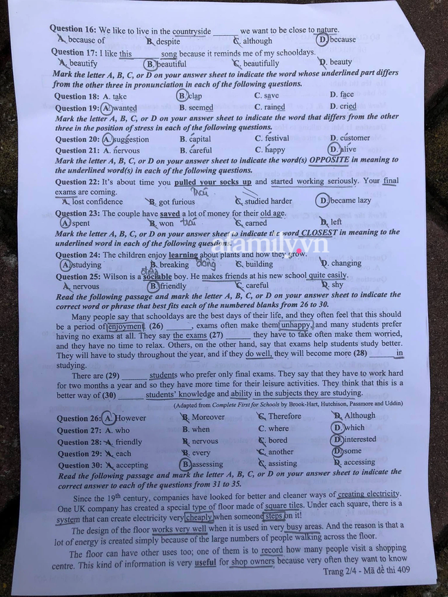 Đề thi và đáp án môn Tiếng Anh tốt nghiệp THPT Quốc gia 2021-2