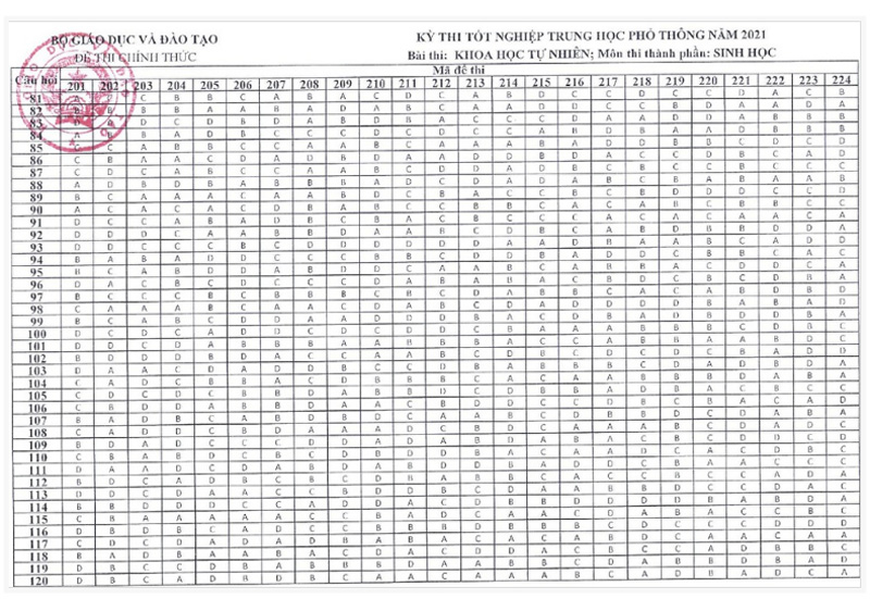 ĐÁP ÁN CHÍNH THỨC tất cả các môn thi Tốt nghiệp THPT 2021 đợt 1 của Bộ Giáo dục và Đào tạo-4