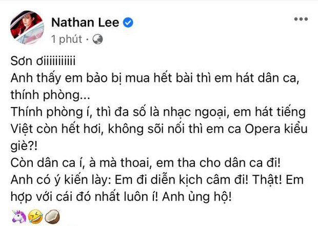 Cao Thái Sơn vừa tuyên bố hát nhạc dân ca, thính phòng; Nathan Lee lập tức phản dame cực gắt, còn khuyên nên diễn kịch câm-1