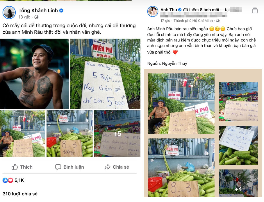 Ông chủ sạp rau Minh Râu được dân mạng khen rần rần những ngày qua, nay được hàng loạt người nổi tiếng chia sẻ về sự tử tế-4