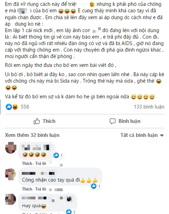 Cô gái chia sẻ cách diệt tiểu tam cực chất, ngắn gọn, không tốn sức mà cả đôi gian phu gục trong 1 nốt nhạc-1