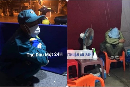 Xót xa hình ảnh cán bộ co ro trong mưa lạnh, trắng đêm kiên trì bám chốt chống dịch Covid-19 ở Bình Dương
