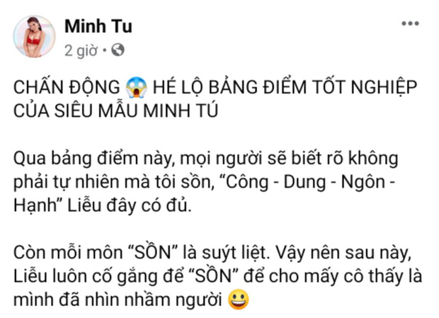 Minh Tú khoe bảng điểm thi tốt nghiệp có một không hai mà gây sốt MXH, ai ngờ có 1 môn ăn... điểm liệt-1