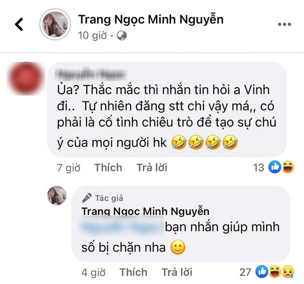 Lương Minh Trang lại bị Vinh Râu chặn Facebook và giờ... block cả số điện thoại?-2