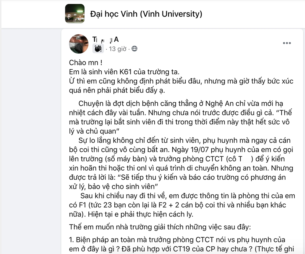 Xôn xao clip trường Đại học Vinh tổ chức thi đông người trong mùa dịch Covid-19-1