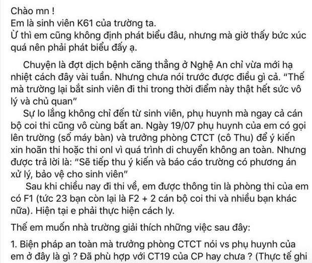 Thực hư thông tin Đại học Vinh tổ chức cho hàng trăm học sinh thi giữa mùa dịch-1