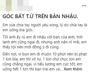 Uống hết 3 lon bia cùng một lúc, cô gái bị bạn trai chia tay vì cho là hư hỏng, đua đòi-1