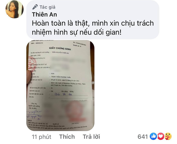 Thiên An đích thân tung giấy chứng sinh của con gái với Jack, tuyên bố chịu trách nhiệm hình sự nếu dối gian-1