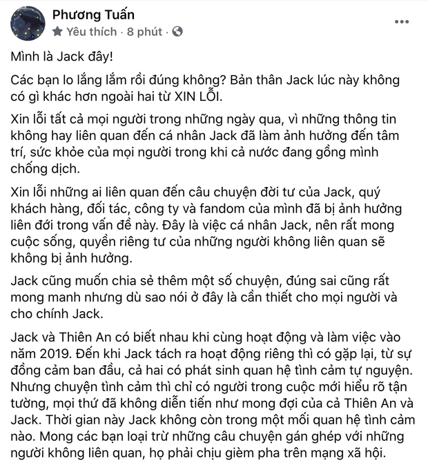 Jack hé lộ thời gian yêu Thiên An, bất ngờ tuyên bố: Hiện không còn trong mối quan hệ tình cảm nào”-1