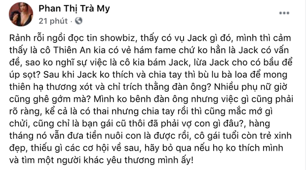 1 nữ diễn viên Vbiz gây phẫn nộ khi ám chỉ Thiên An úp sọt, lừa dính bầu để lừa bám lấy Jack?-1