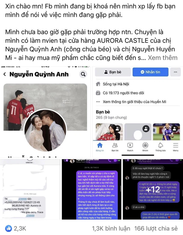 Quỳnh Anh - vợ cầu thủ Duy Mạnh bị nhân viên tố chửi mắng vô lý, nhập nhằng trong việc chi trả lương, cố tìm cách hoạt động chui trong mùa dịch-1