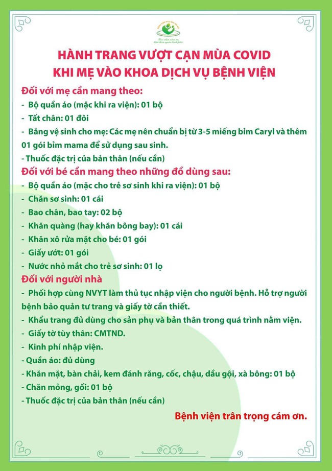 Những thứ mẹ bầu cần mang khi đi sinh con tại Bệnh viện Phụ sản Hà Nội mùa dịch-3